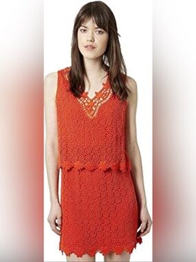 Topshop Bright Orange Crochet V‑Neck Mini Dress